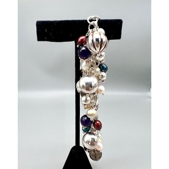 Milor Italy Sterling Silver Bracelet Smoky Quartz Amethyst Pearls 925 8"L - Picture 9 of 10